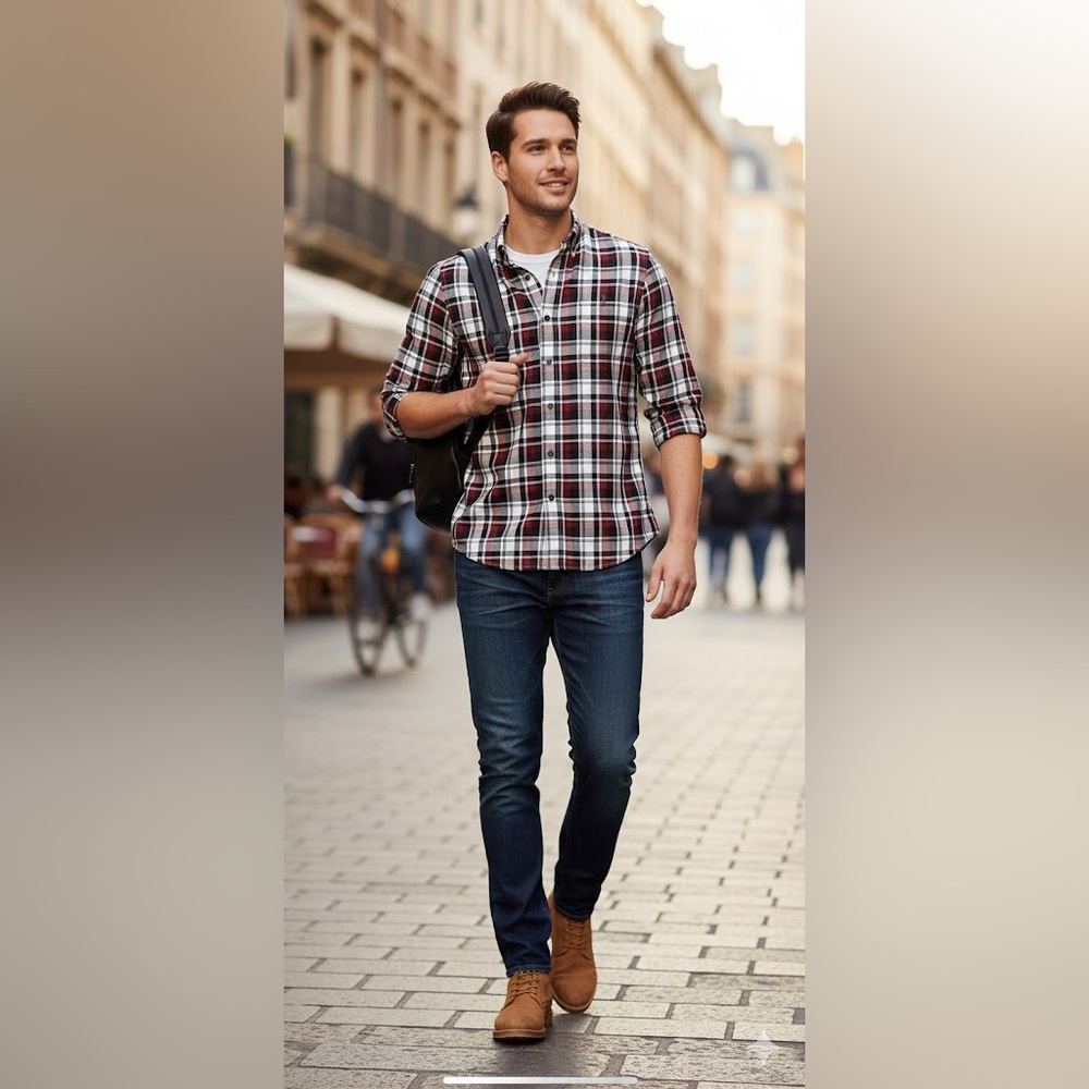 Chaps dress shirt mens small red black plaid button down long sleeve